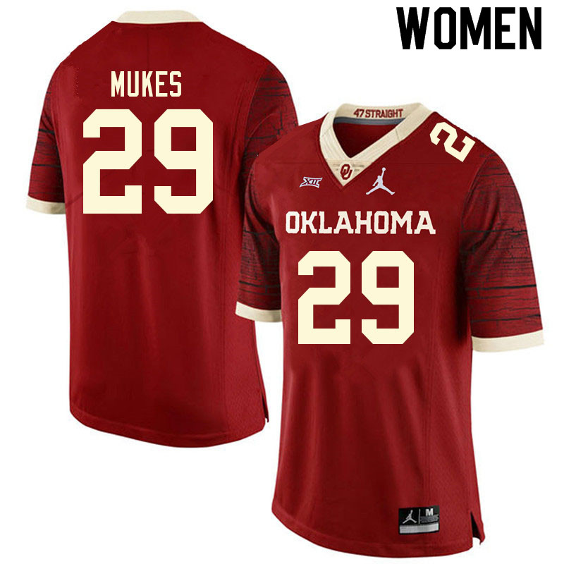 Women #29 Jordan Mukes Oklahoma Sooners College Football Jerseys Sale-Retro